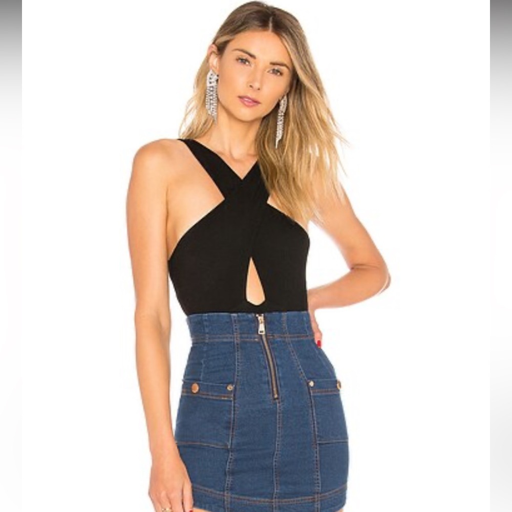 Revolve Kennan Cross Front Bodysuit in Black